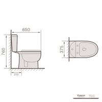 توالت سرامیکی 2 تکه YS22207S، توالت شستشوی S-trap بسته.