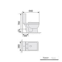 توالت فرنگی سرامیکی 2 تکه YS22212P، توالت شستشوی P-trap بسته.