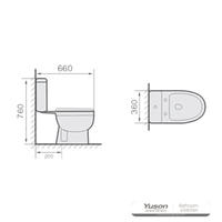 توالت سرامیکی 2 تکه YS22206S، توالت شستشوی S-trap بسته.