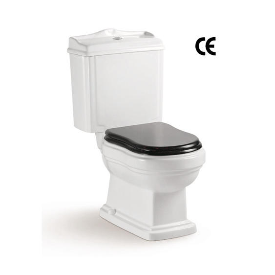 YS22209S توالت 2 تکه سرامیکی با طراحی رترو، توالت شستشوی P-trap بسته.