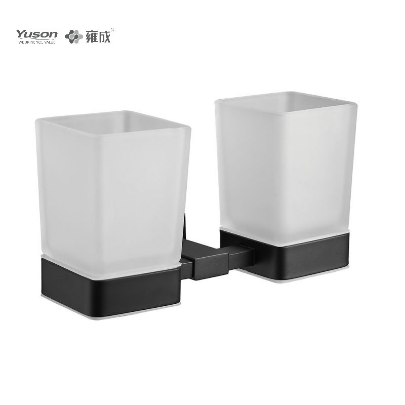 لوازم جانبی حمام Sleek 13484D، جای لیوان دو فنجان، با فنجان شیشه مات/تمر شده، نگهدارنده لیوان زینک/برنج/SUS، دیواری (سری 13400)